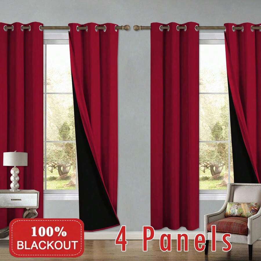 Blackout Curtains - 4枚パネル100%遮光カーテン、グロメットトップマウント、日よけ、インテリアスタイル