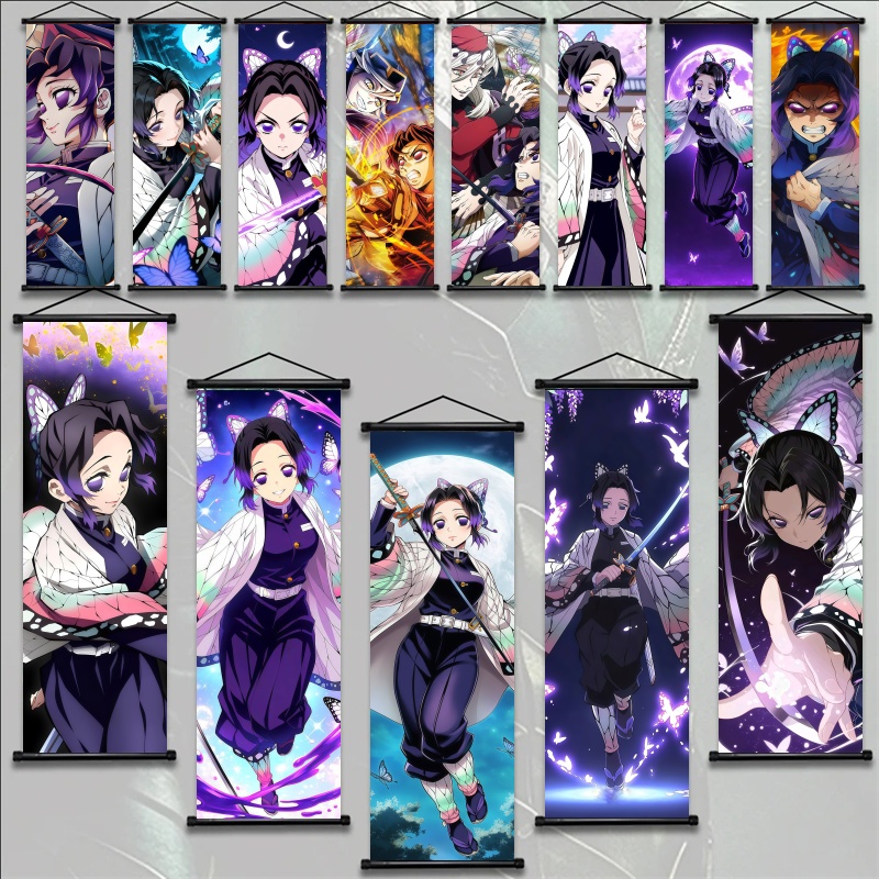 Home Decor Painting - 胡蝶しのぶ デーモンスレイヤーアートファブリック掛け軸、アニメウォールアート、ファンへのギフト、寝室の家の装飾