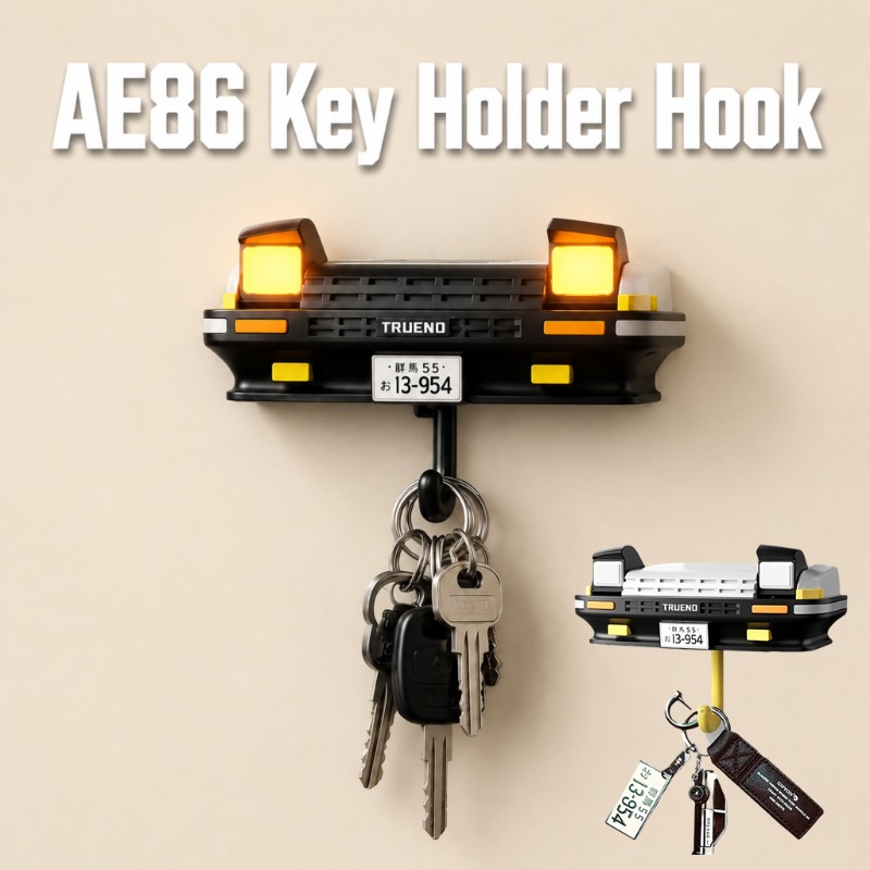 Home Decor Enthusiast - AE86型車のフロント形状キーホルダー、LEDライト付き壁掛けフック、キーストレージラック、クリエイティブなカーマニア向けホームデコレーションキーハンガー