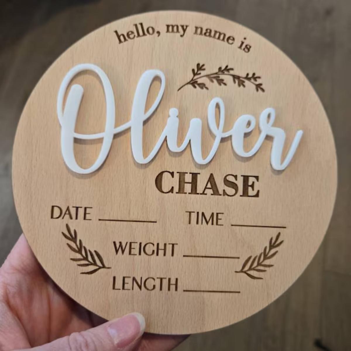 Home Christmas Decor - 1個入りカスタムベビーアナウンスメントサイン木製名札、ホームルームオフィス壁ドア装飾、DIYペイント可能、誕生日結婚祝いギフト