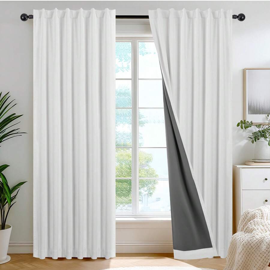 Blackout Curtains - 2枚組遮光カーテン、バックタブ付きフェイクリネン、寝室やリビングルーム用の断熱ドレープ