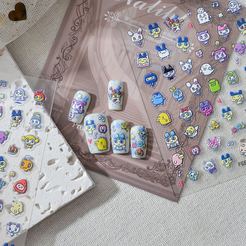 Home Decor Sticker - たまごっち風3Dエンボス加工ネイルアートステッカー キャラクターネイルデカール ホームネイルアートとネイルサロン装飾用品