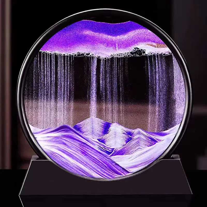 Sand Art Picture - 3D動く砂絵の具ラウンドガラス深海砂景砂時計流砂工芸品流れる砂絵画オフィス家の装飾ギフト