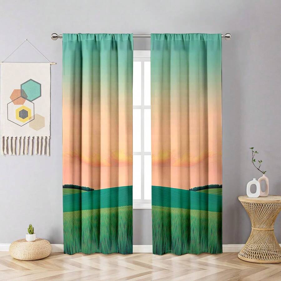 Blackout Curtains - 断熱性のある遮光カーテン2枚、プリントポリエステル生地、ロッドポケット付きドレープ、リビングルーム、寝室用