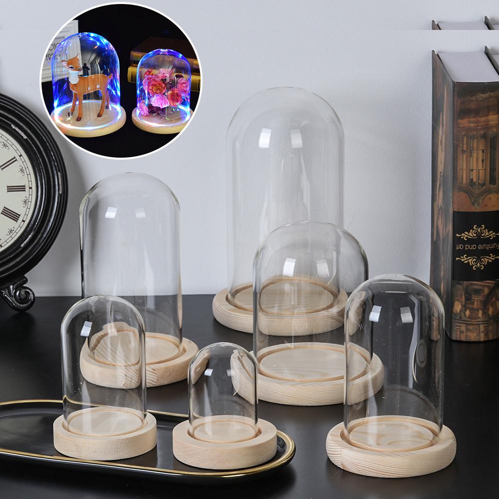Terrarium Glass Bottle - ガラス瓶ディスプレイスタンド木製ベース、テラリウムボトル、アクリルダストカバー、不滅の花ボックス