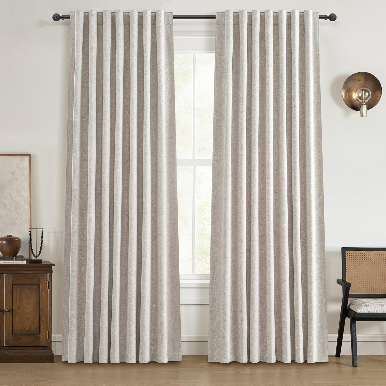 Blackout Curtains - 100%遮光カーテン 長さ84インチ 2枚セット ファームハウススタイル 寝室用 W
