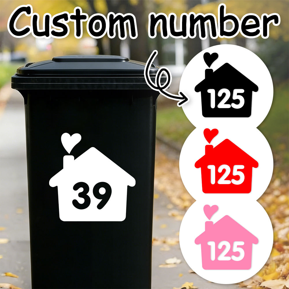 Home Decor Sticker - 1PC/3PCS カスタムハウスナンバーステッカー 防水ハウスハートパターンビニールデカール ゴミ箱用 ホーム屋外装飾用にパーソナライズ