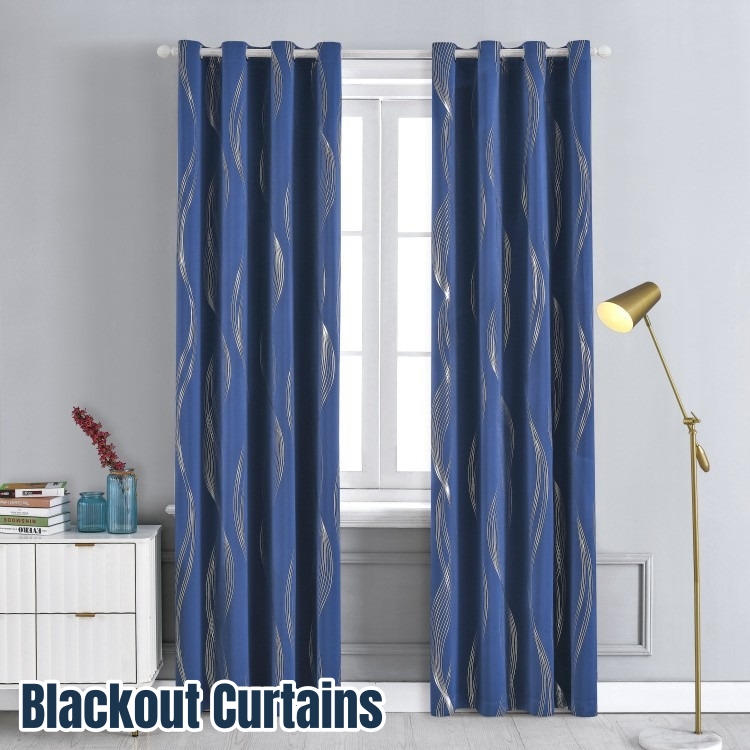 Blackout Curtains - リビングルームの窓用ブラック遮光カーテン、装飾カーテン、高精度遮光カーテン銀色の波プリントカーテン1枚
