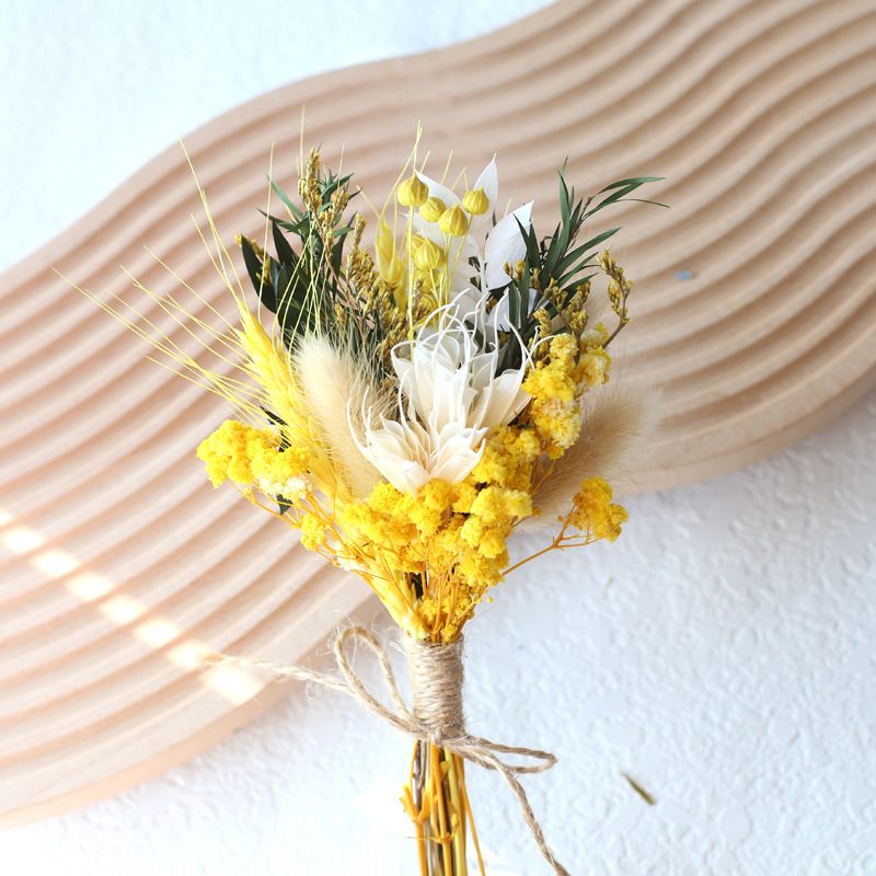 Dried Flower Bouquet - 20CMの天然ドライフラワーブーケ、ジプソフィラとバニーテールグラスを使ったプリザーブドフラワーアレンジメント、DIY手作りホームデコレーション用