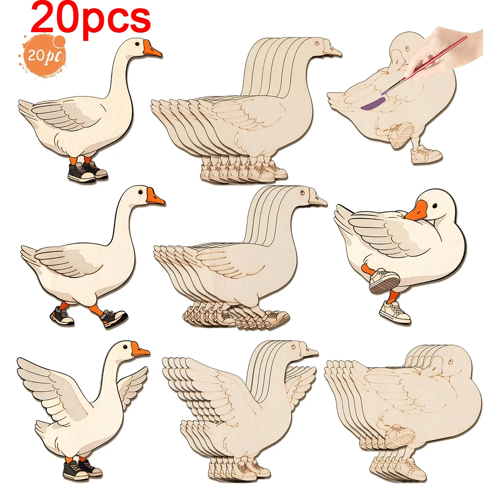 Home Decor Painting - 20個入り未完成木製クラフトセット 4種類のガチョウのオーナメント 木製クラフトキット 木製オーナメント用 DIYクラフトペイント ホームデコレーション
