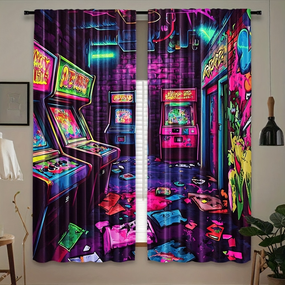 レトロアーケードグラフィティアートデザインプリントカーテン、 - Home Decor Window Blinds のレビューと価格