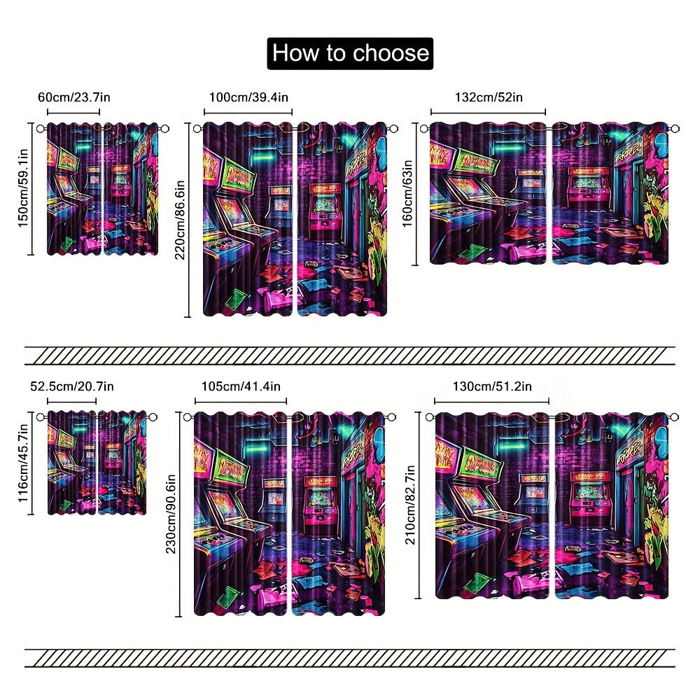 レトロアーケードグラフィティアートデザインプリントカーテン、 - Home Decor Window Blinds のレビューと価格