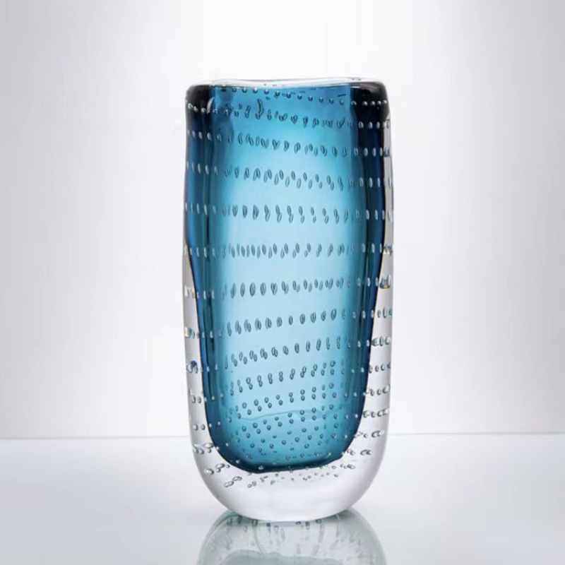 ガラス花瓶ブルー透明二層ガラスボトル幾何学的なバブルウェーブ - Terrarium Glass Bottle のレビューと価格