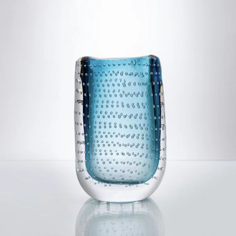 ガラス花瓶ブルー透明二層ガラスボトル幾何学的なバブルウェーブ - Terrarium Glass Bottle のレビューと価格
