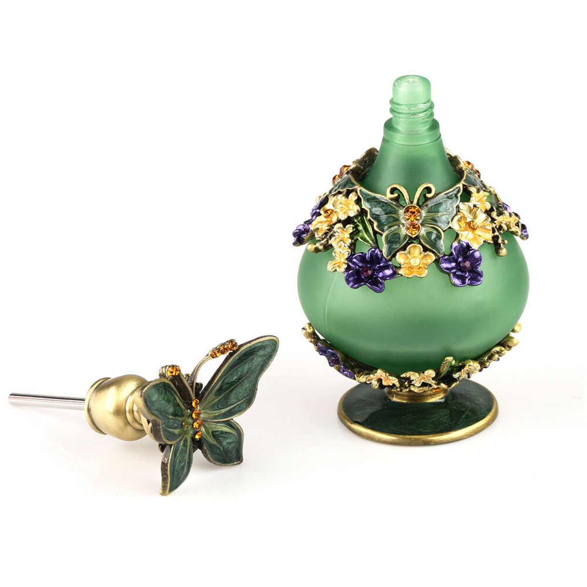 25ml装飾ガラス瓶、蝶の蓋、花柄の絵付け、金属工芸エナメル - Terrarium Glass Bottle のレビューと価格