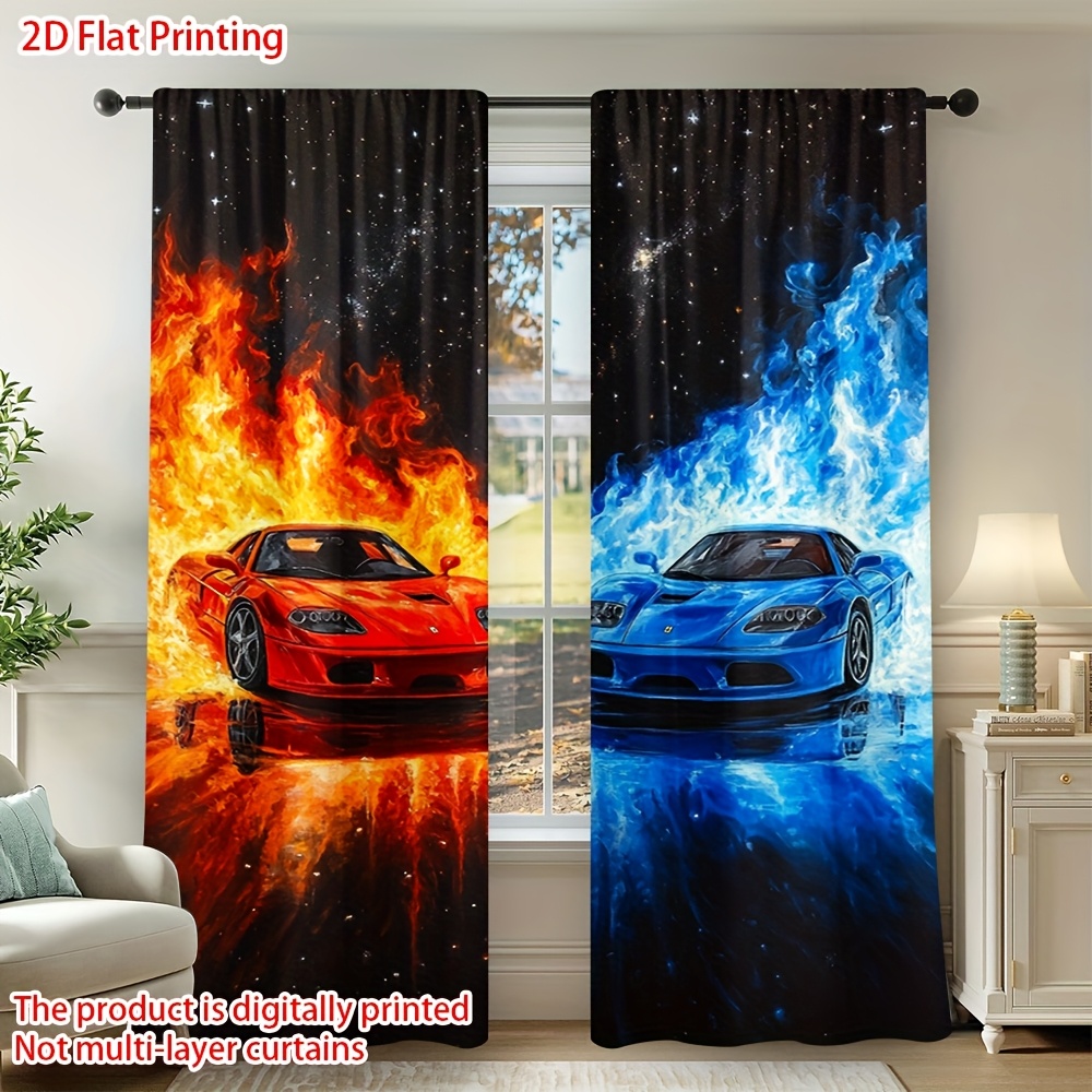 炎と氷河のスポーツカー柄プリントカーテン、室内装飾用遮光ウィ - Home Decor Window Blinds のレビューと価格