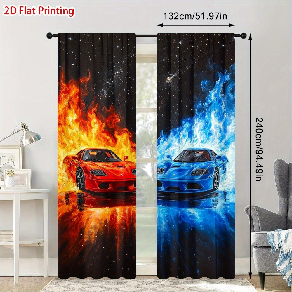 炎と氷河のスポーツカー柄プリントカーテン、室内装飾用遮光ウィ - Home Decor Window Blinds のレビューと価格