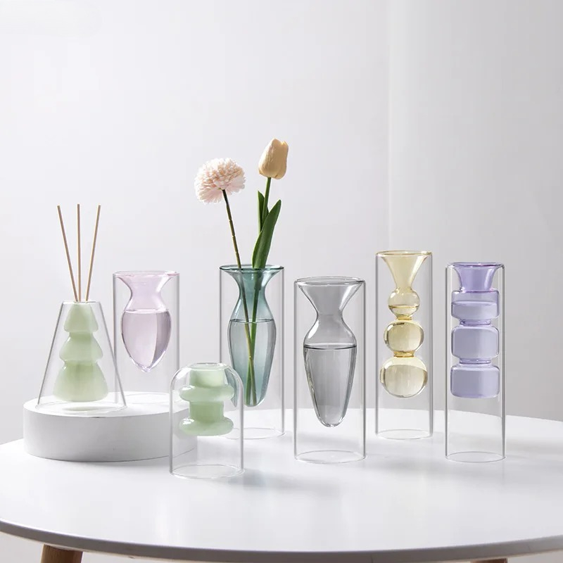 カラフルな二重層ガラス花瓶芸術的なアロマセラピーボトル透明水 - Terrarium Glass Bottle のレビューと価格