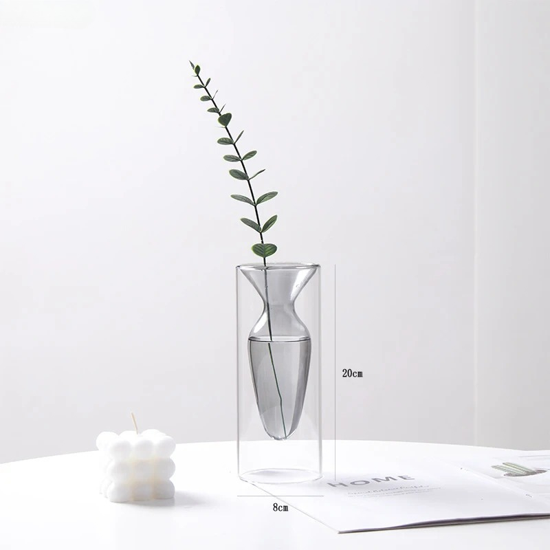 カラフルな二重層ガラス花瓶芸術的なアロマセラピーボトル透明水 - Terrarium Glass Bottle のレビューと価格