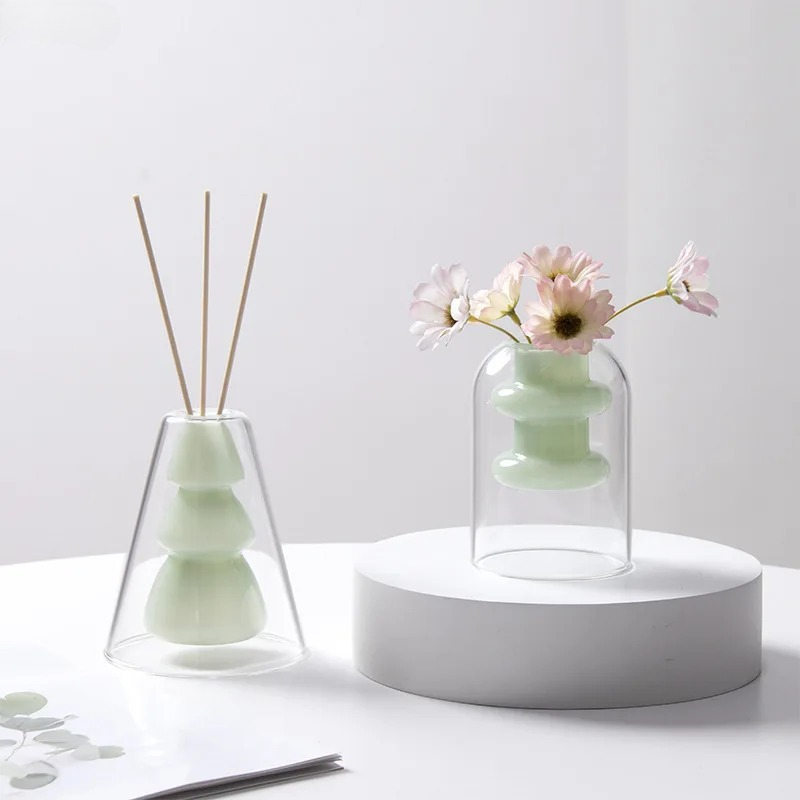 カラフルな二重層ガラス花瓶芸術的なアロマセラピーボトル透明水 - Terrarium Glass Bottle のレビューと価格