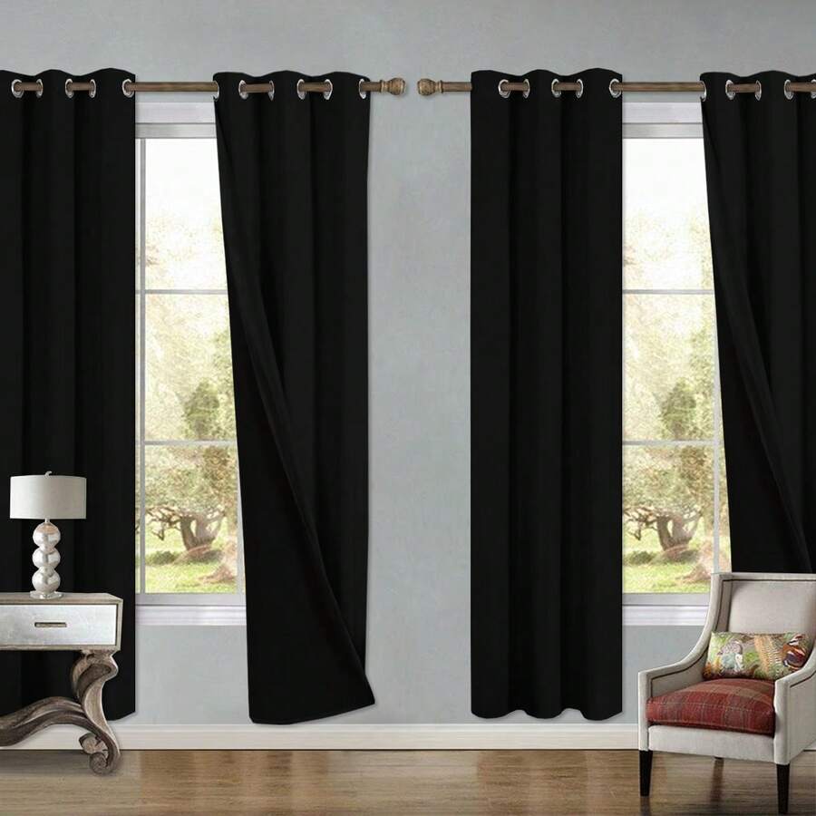 4枚パネル100%遮光カーテン、グロメットトップマウント、日 - Blackout Curtains のレビューと価格