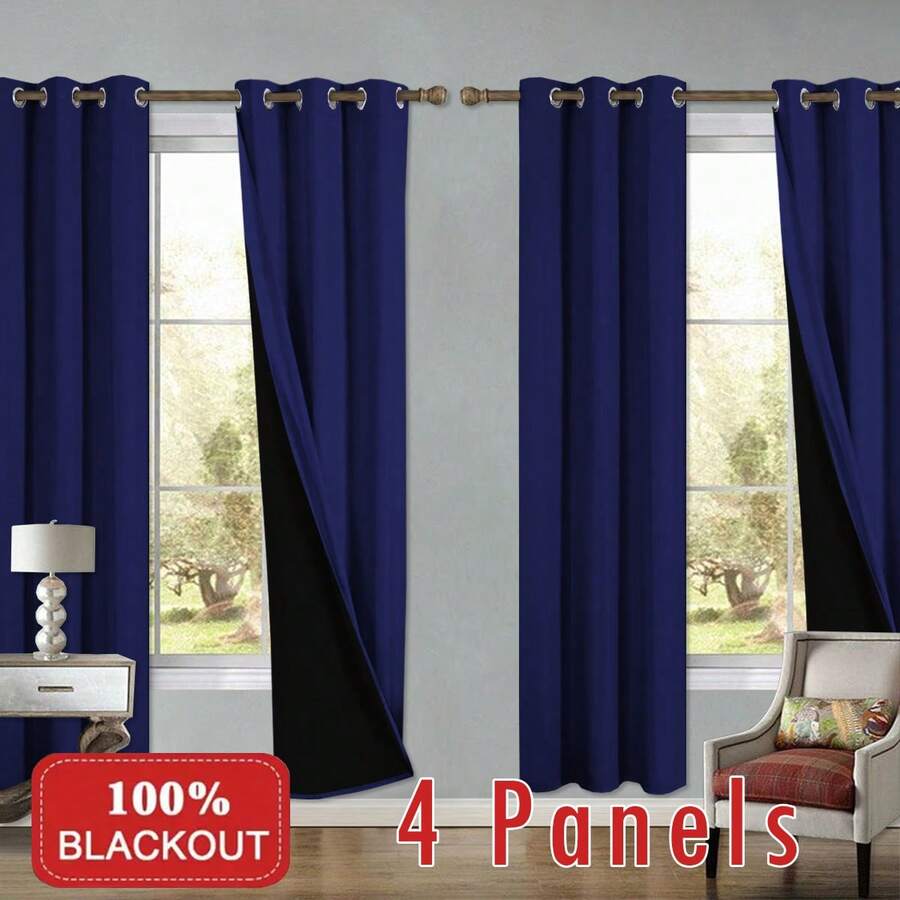 4枚パネル100%遮光カーテン、グロメットトップマウント、日 - Blackout Curtains のレビューと価格