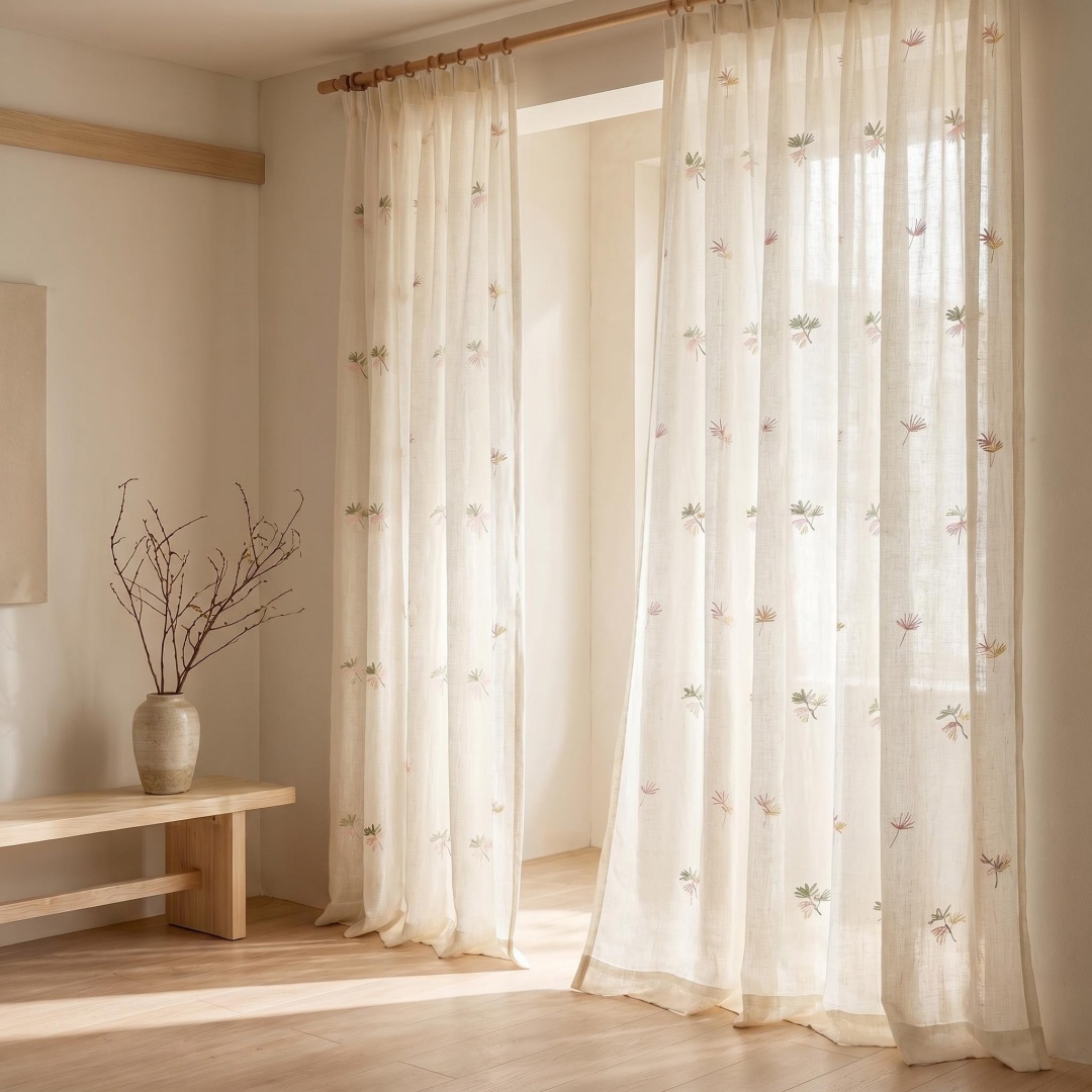 ソフトパステルボタニカルステッチ仕切りシアーカーテン装飾生地 - Home Decor Window Blinds のレビューと価格