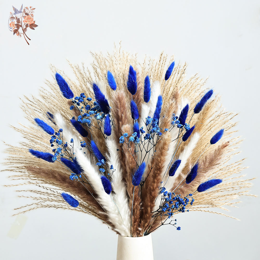 70 茎ブルーふわふわウサギの尻尾ススキの束ドライフラワーブ - Dried Flower Bouquet のレビューと価格