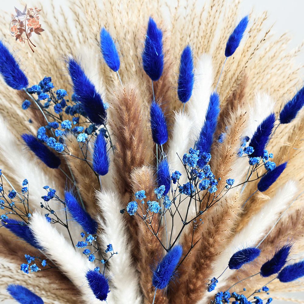 70 茎ブルーふわふわウサギの尻尾ススキの束ドライフラワーブ - Dried Flower Bouquet のレビューと価格