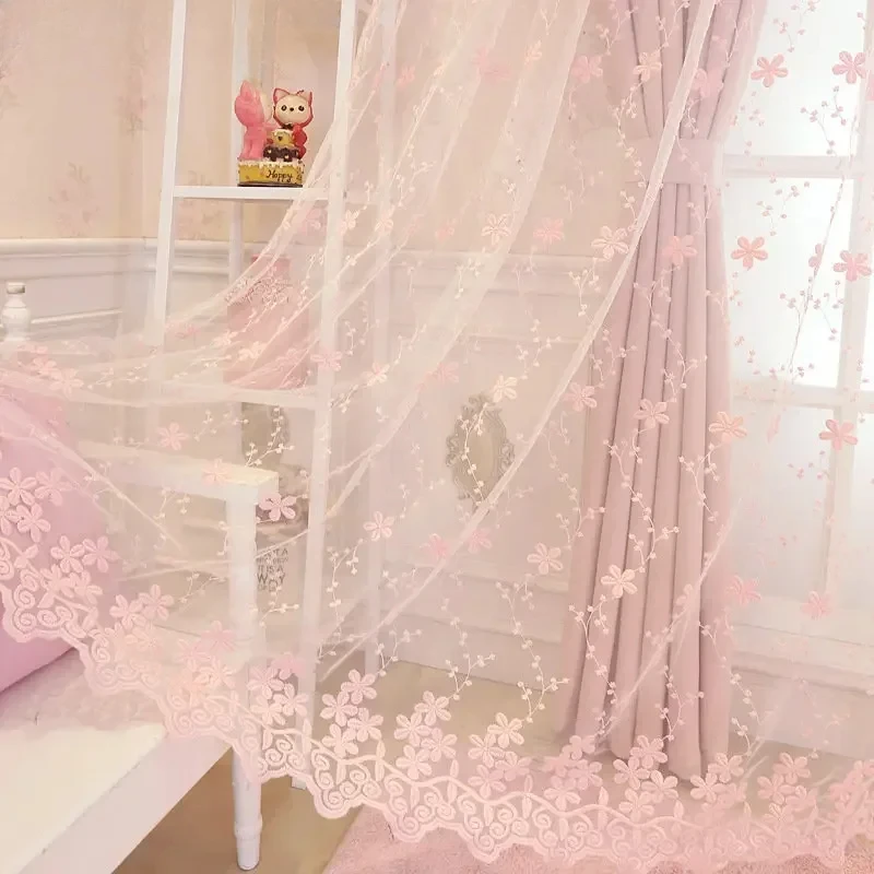 1PC 韓国ピンク薄手のプリンセスカーテン女の子子供用リビン - Home Decor Window Blinds のレビューと価格