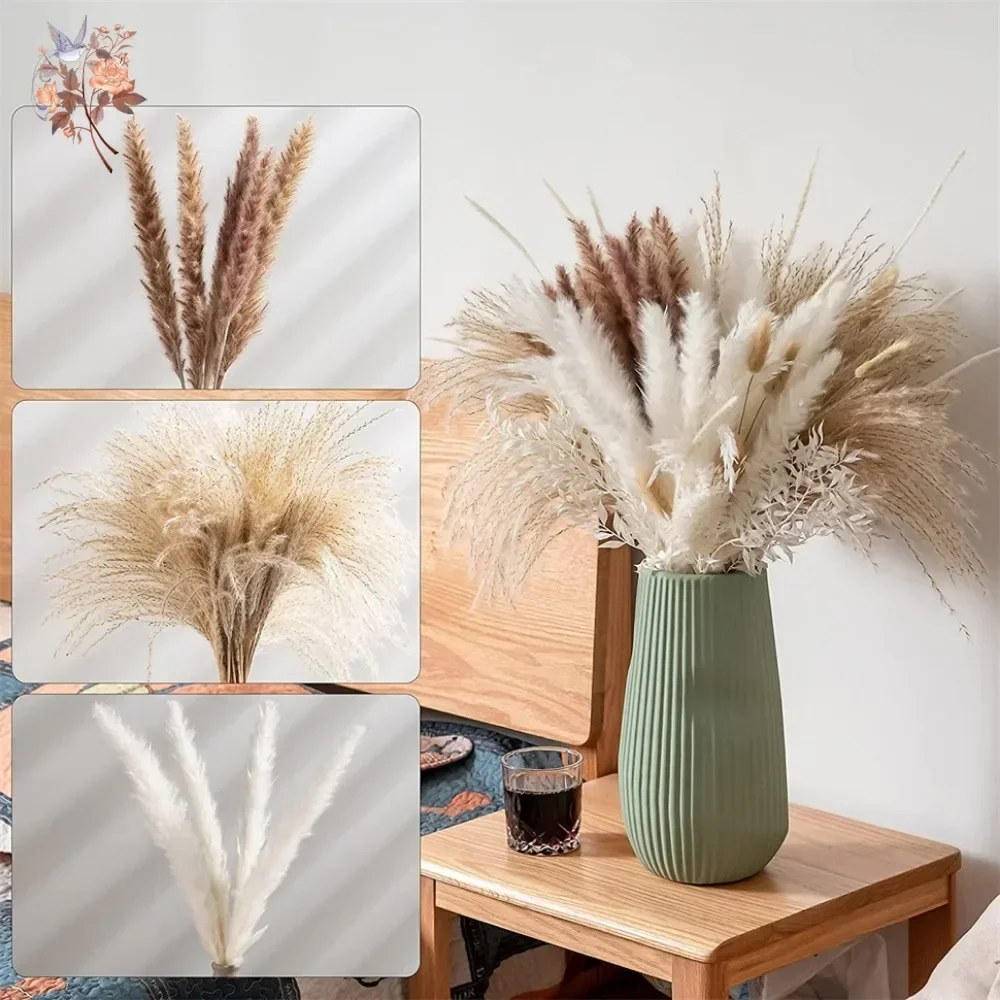 88本の天然ふわふわドライパンパスグラス装飾花束、北欧風ホー - Dried Flower Bouquet のレビューと価格