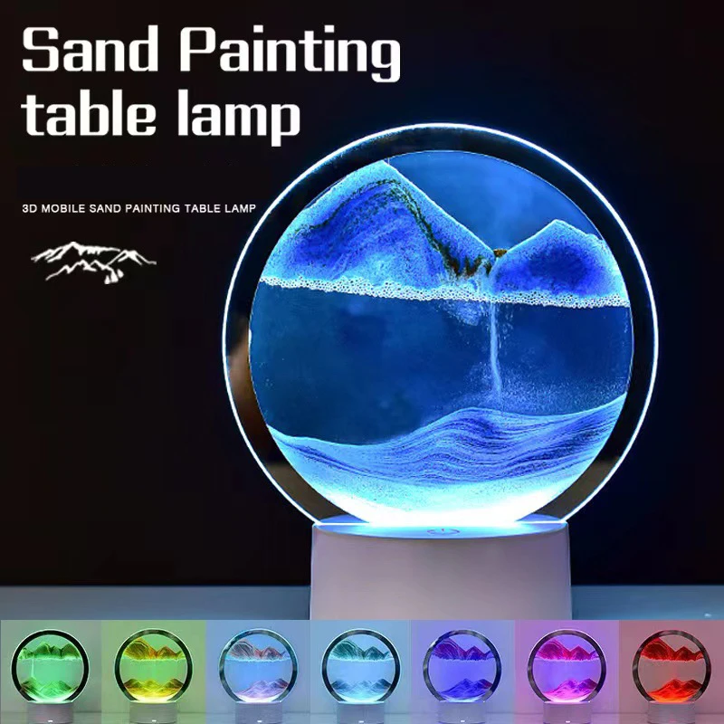 LED 16色 3D砂景ランプ RGB砂時計ライト 流砂アー - Sand Art Picture のレビューと価格