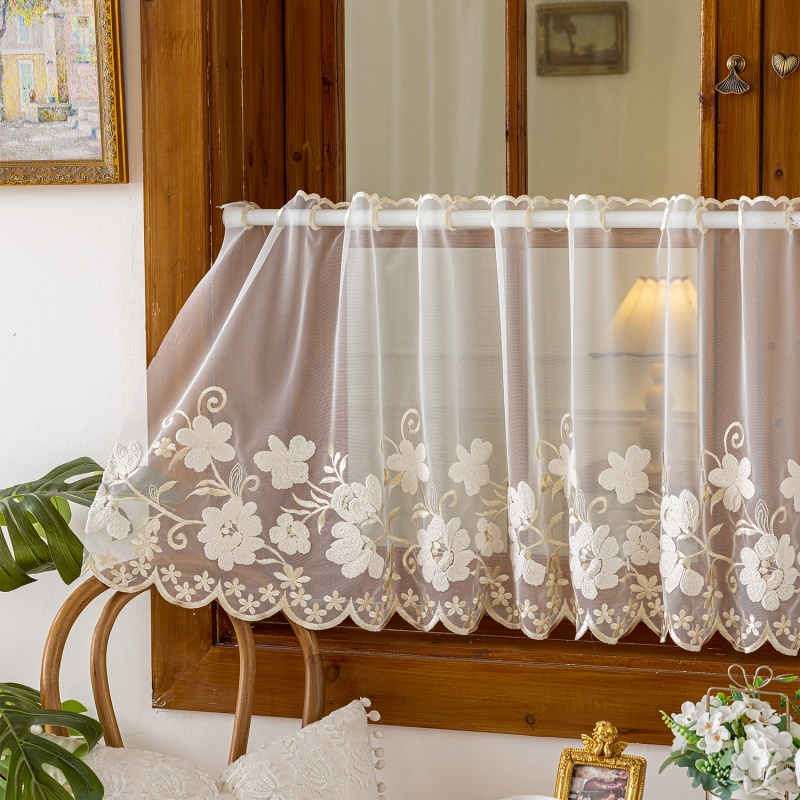 1PC アメリカンスタイルハーフカーテンレース刺繍ウィンドウ - Home Decor Window Blinds のレビューと価格