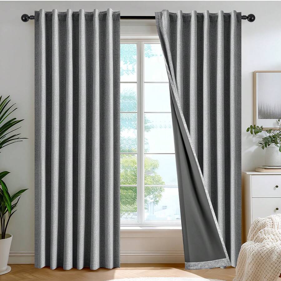 2枚組遮光カーテン、バックタブ付きフェイクリネン、寝室やリビ - Blackout Curtains のレビューと価格
