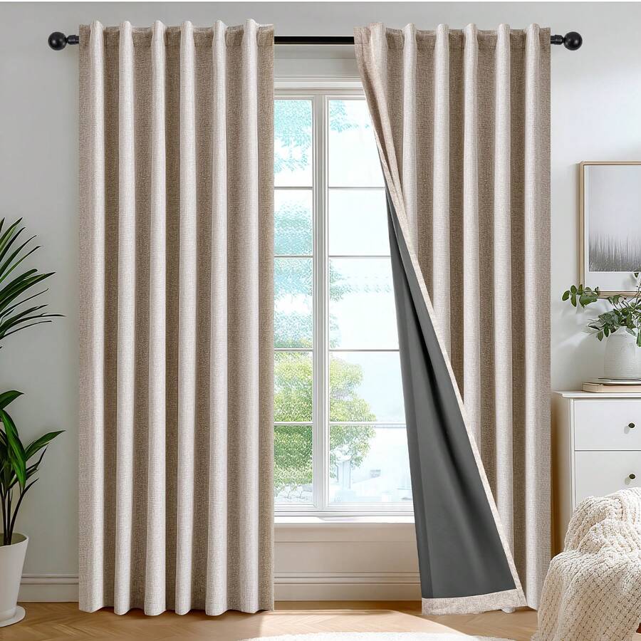 2枚組遮光カーテン、バックタブ付きフェイクリネン、寝室やリビ - Blackout Curtains のレビューと価格