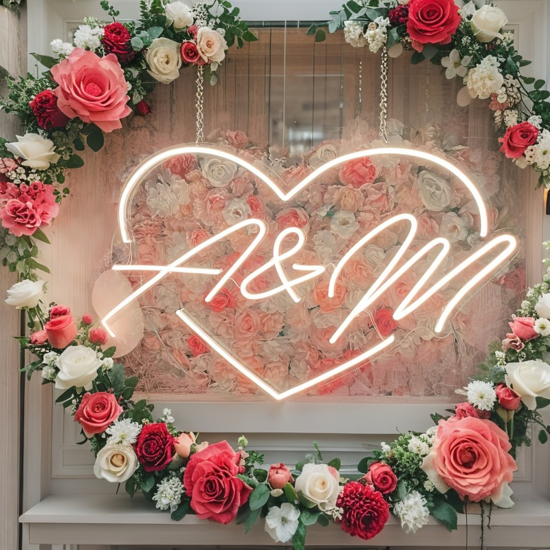 カスタムイニシャルハートLEDネオンサイン、結婚式パーティー - Home Christmas Decor のレビューと価格