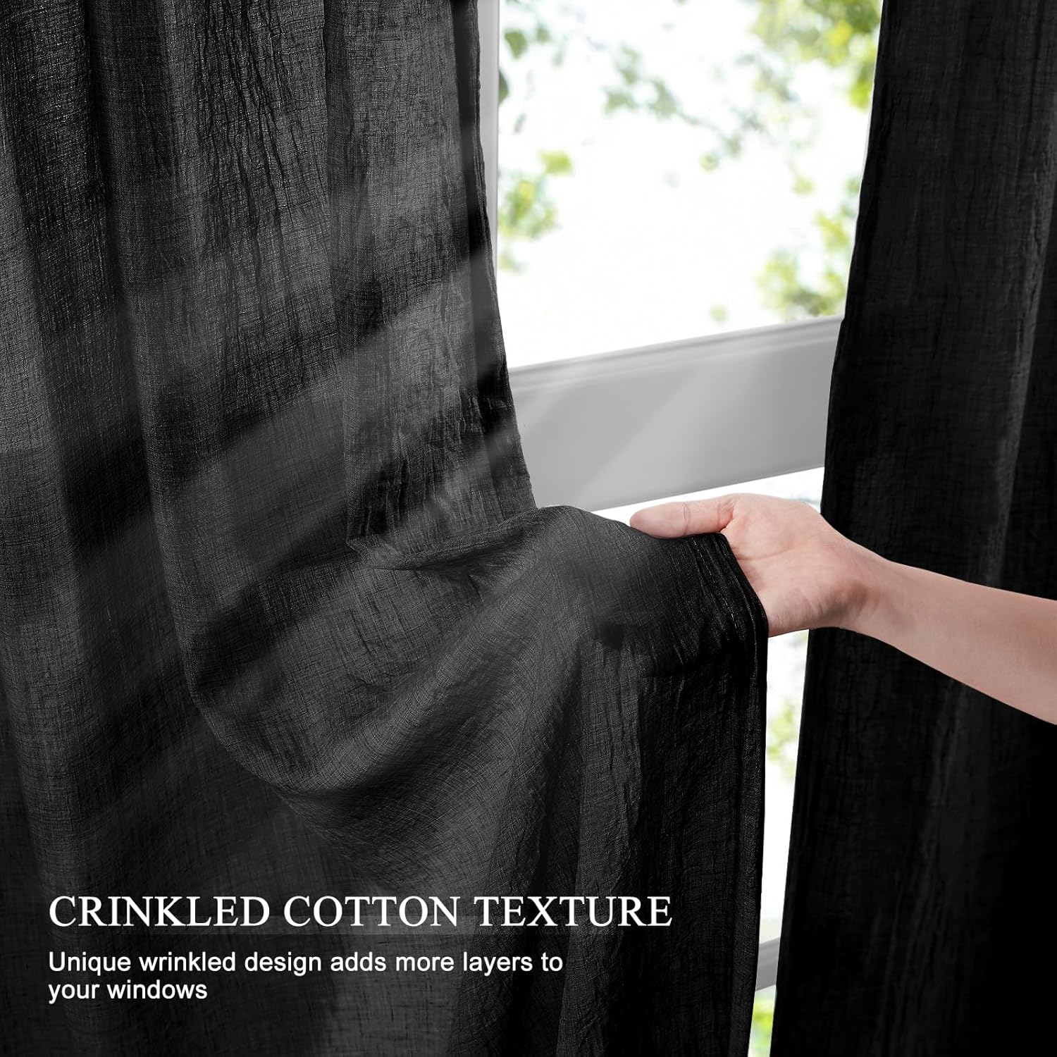 寝室やリビングルーム用の黒のシアーカーテン、天然リネンの光を - Home Decor Window Blinds のレビューと価格