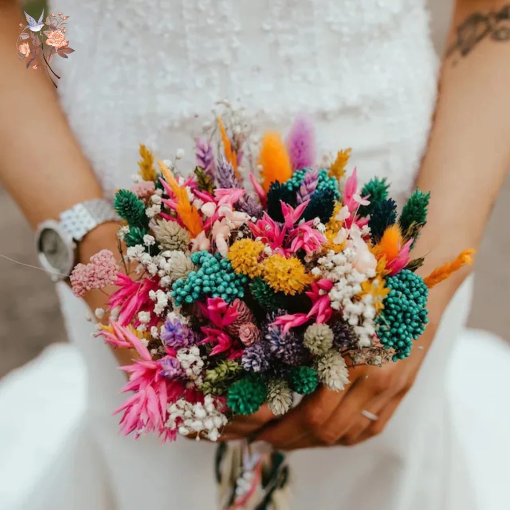 カラフルなドライフラワーウェディングブーケ花嫁用保存パンパス - Dried Flower Bouquet のレビューと価格