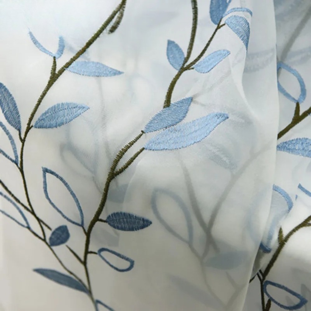 ブルーリーフ刺繍ボイルチュールカーテン用リビングルーム寝室薄 - Home Decor Window Blinds のレビューと価格