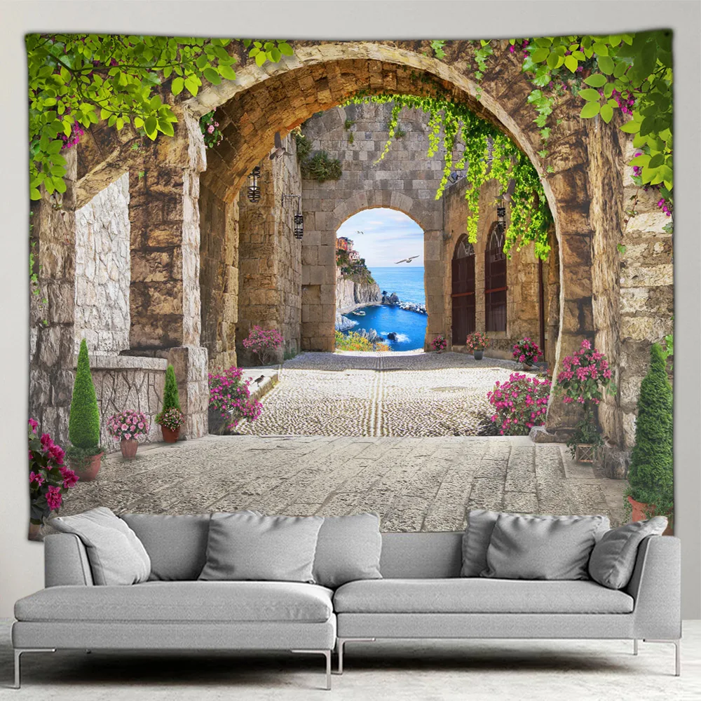 屋外の庭のポスター、中世の風景、自由な花のタペストリー、リビ - Home Decor Indonesia のレビューと価格