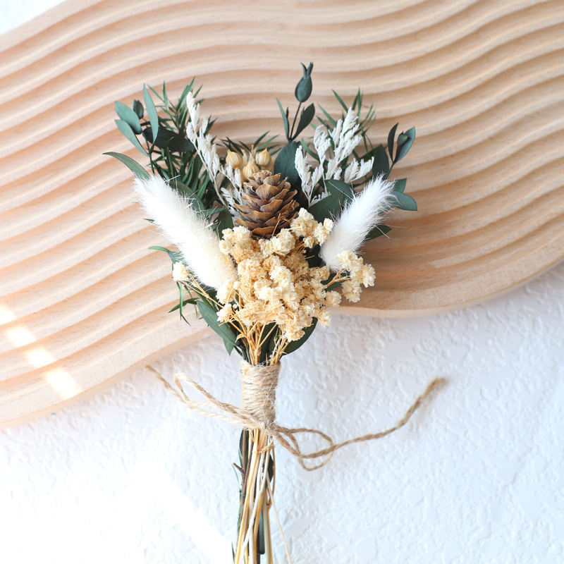 20CMの天然ドライフラワーブーケ、ジプソフィラとバニーテー - Dried Flower Bouquet のレビューと価格